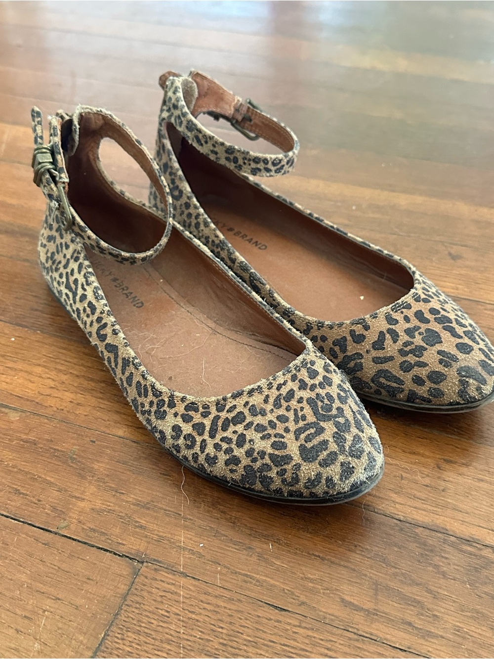 Lucky Brand Leopard Print Ankle-Strap Flats in Tan and Black